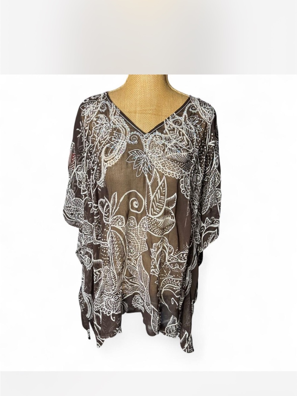Chico's Brown and White Paisley Sheer Tunic